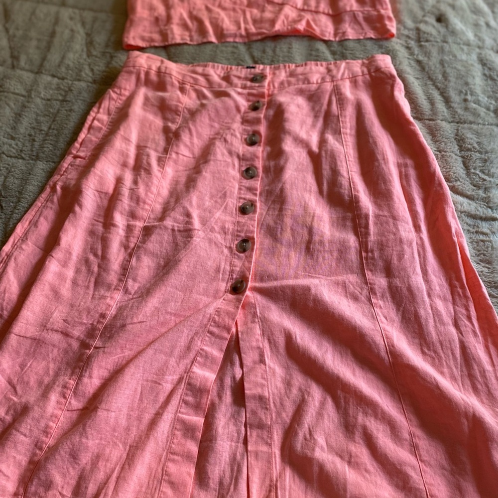 Peach colored skirt set, A line skirt and bow cropped top- A new day